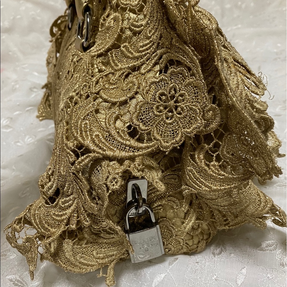 New Gold Prada leather and lace bag - Picture 11 of 12